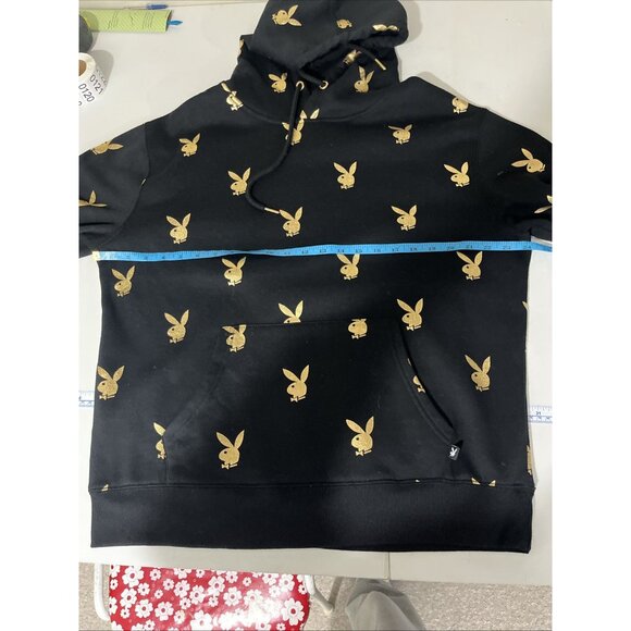 Playboy Black Hoodie w/ Gold Metallic Bunnies Womens Size M - Picture 8 of 10